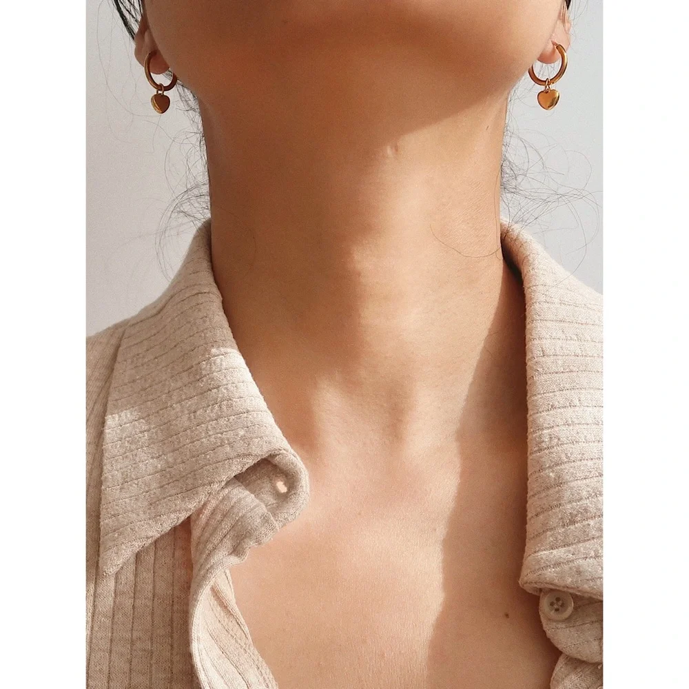 18K Gold Plated Golden Heart Hoop Earrings